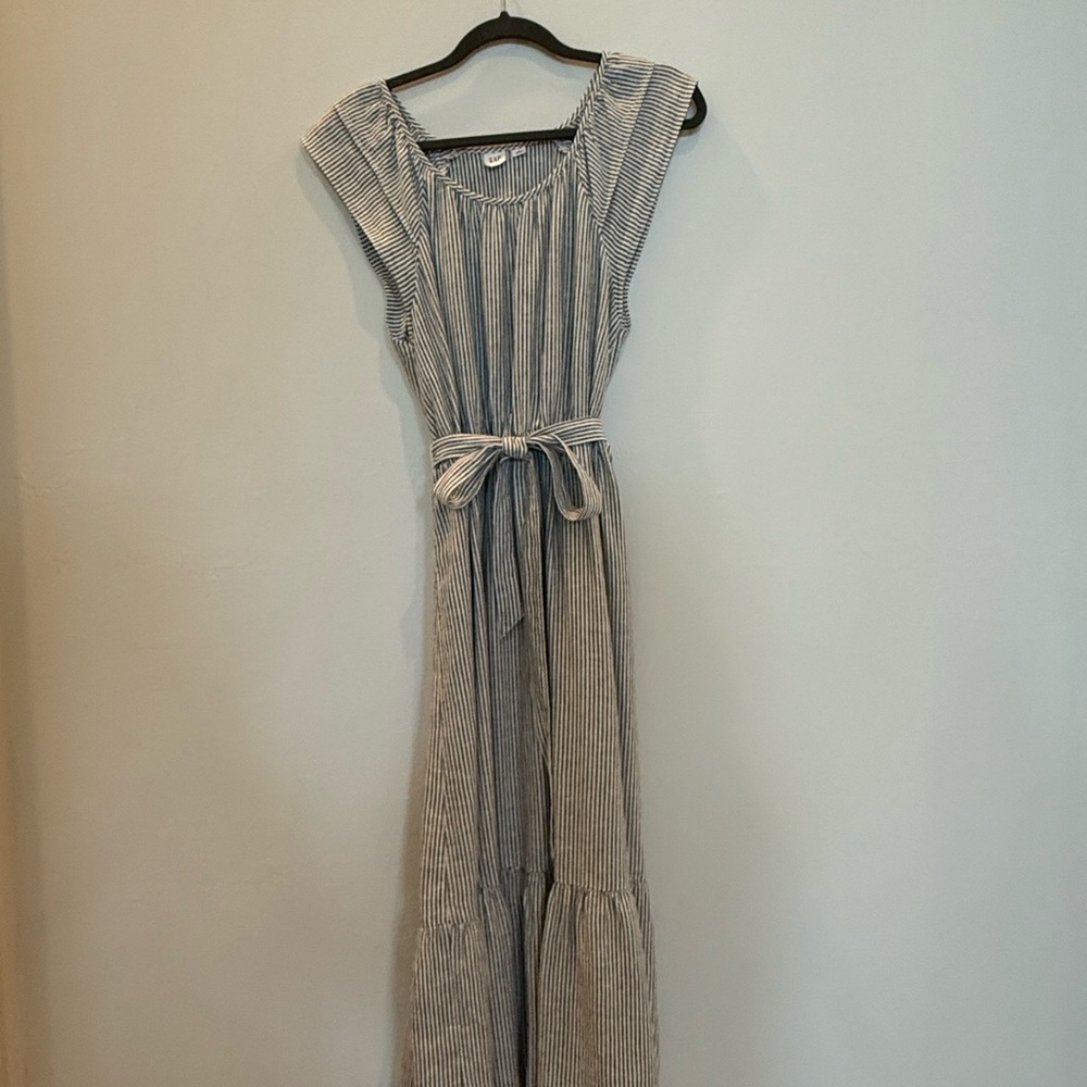 GAP Navy and White Striped Midi Dress